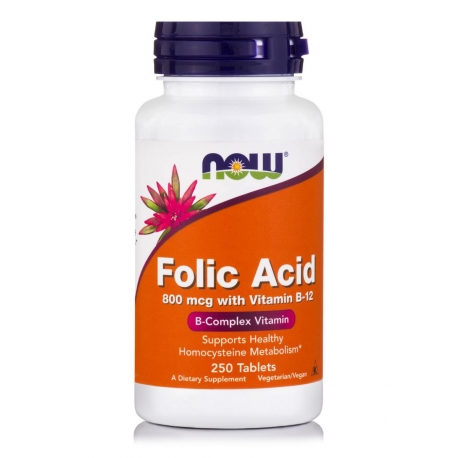 Folic Acid 800mcg with Vitamin B12 250 ταμπλέτες - Now