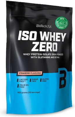 Biotech USA Iso Whey Zero With Glutamine & BCAAs Πρωτεΐνη Ορού Γάλακτος Χωρίς Γλουτένη & Λακτόζη με Γεύση Φράουλα 500gr